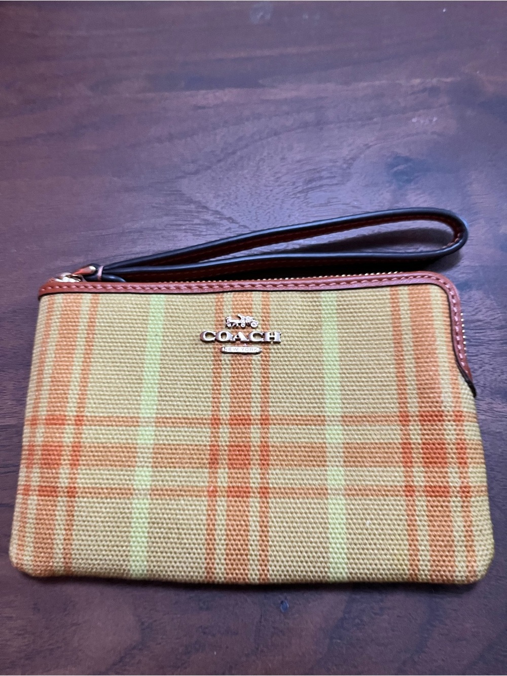 Coach Yellow and Orange Plaid Canvas Wristlet - Picture 2 of 4